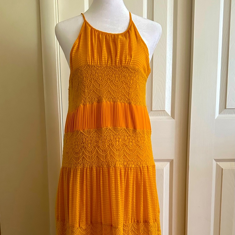 Lovely gold and yellow dress with lace trim from Anthropologie